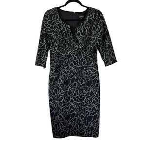 NWT Adrianna Pappel Dress Sheath 10 Stretch Knit Ruched Surplice Neck Black Gray